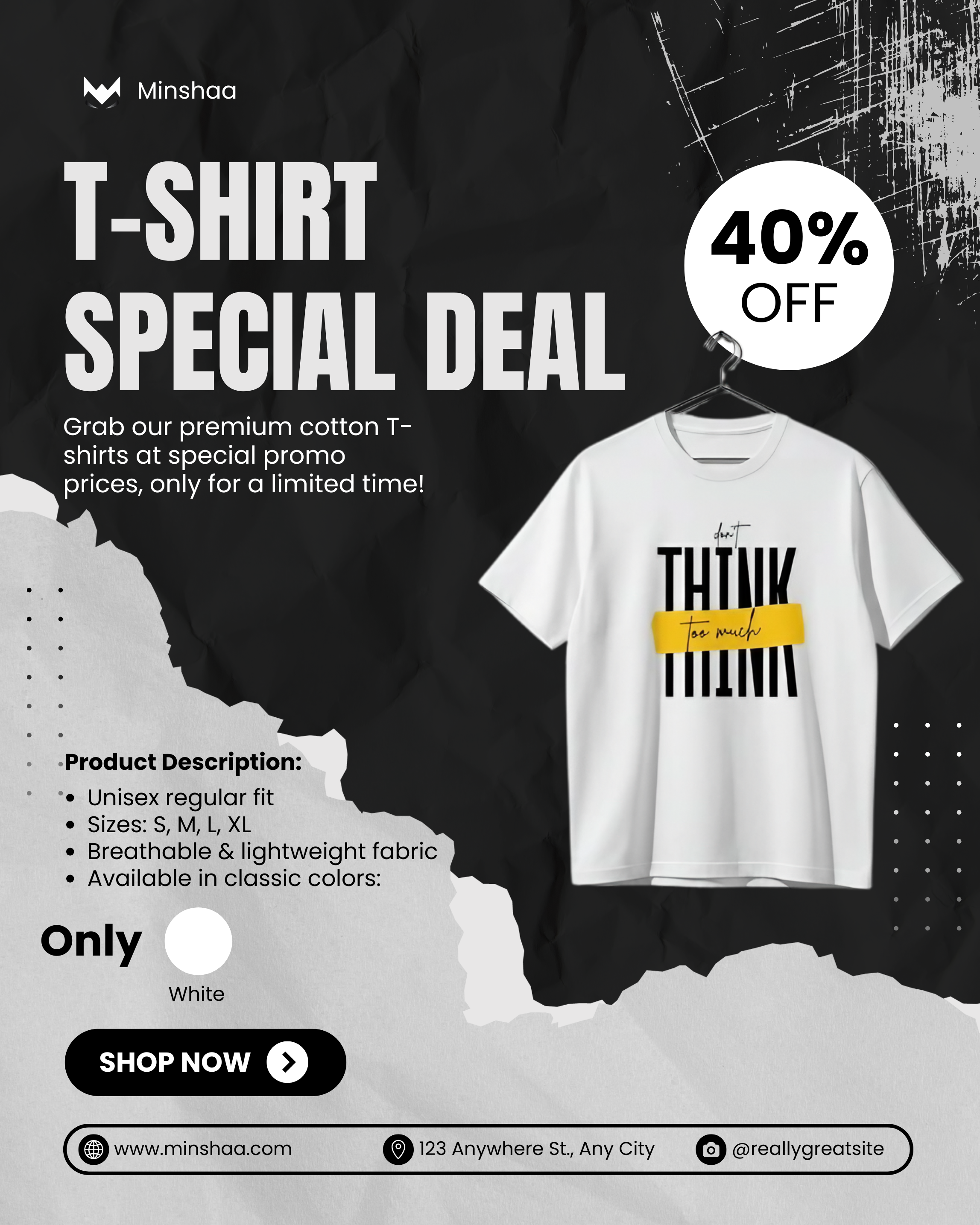 Don’t Think Too Much – White Casual Graphic T-Shirt | 40% Off Now ₹799